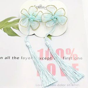 TASSELED FLOWER HAIR CLIPS in Mint (set of 2)